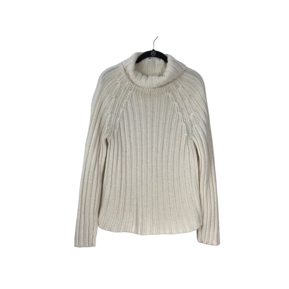 Express Sweater Size‎ Large White Wool Blend Long Sleeve Chunky Knit Turtleneck